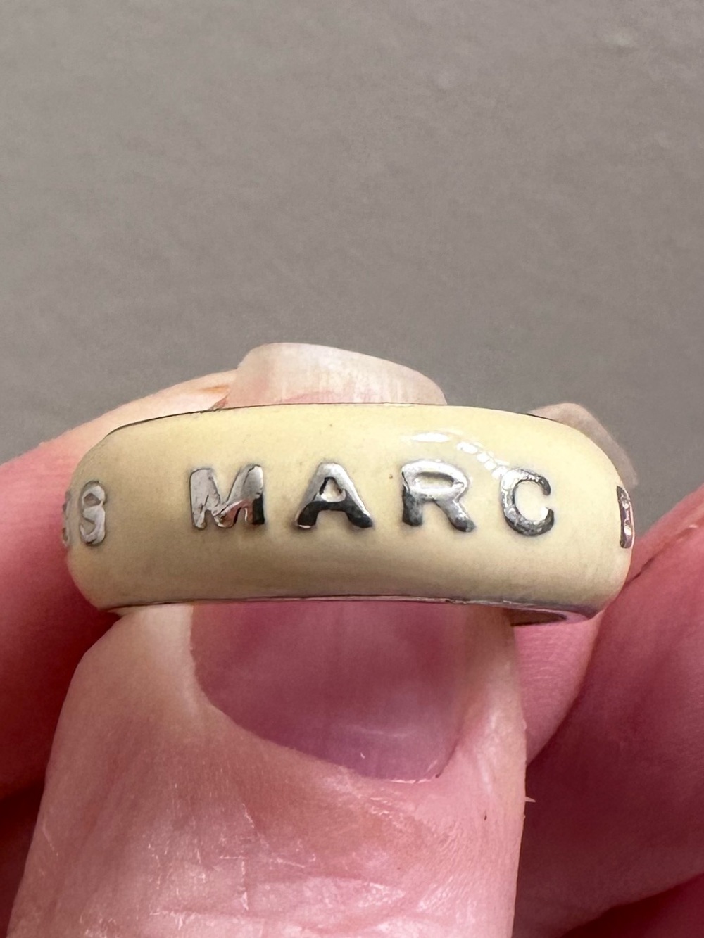 Marc by Marc Jacobs Cream Dome Logo Ring with Silver Accents Adjustable